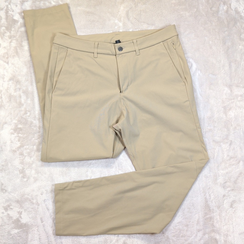 Lululemon ABC Commission Pants Mens 34 (34x30) Khaki Slim Chino Golf Athleisure